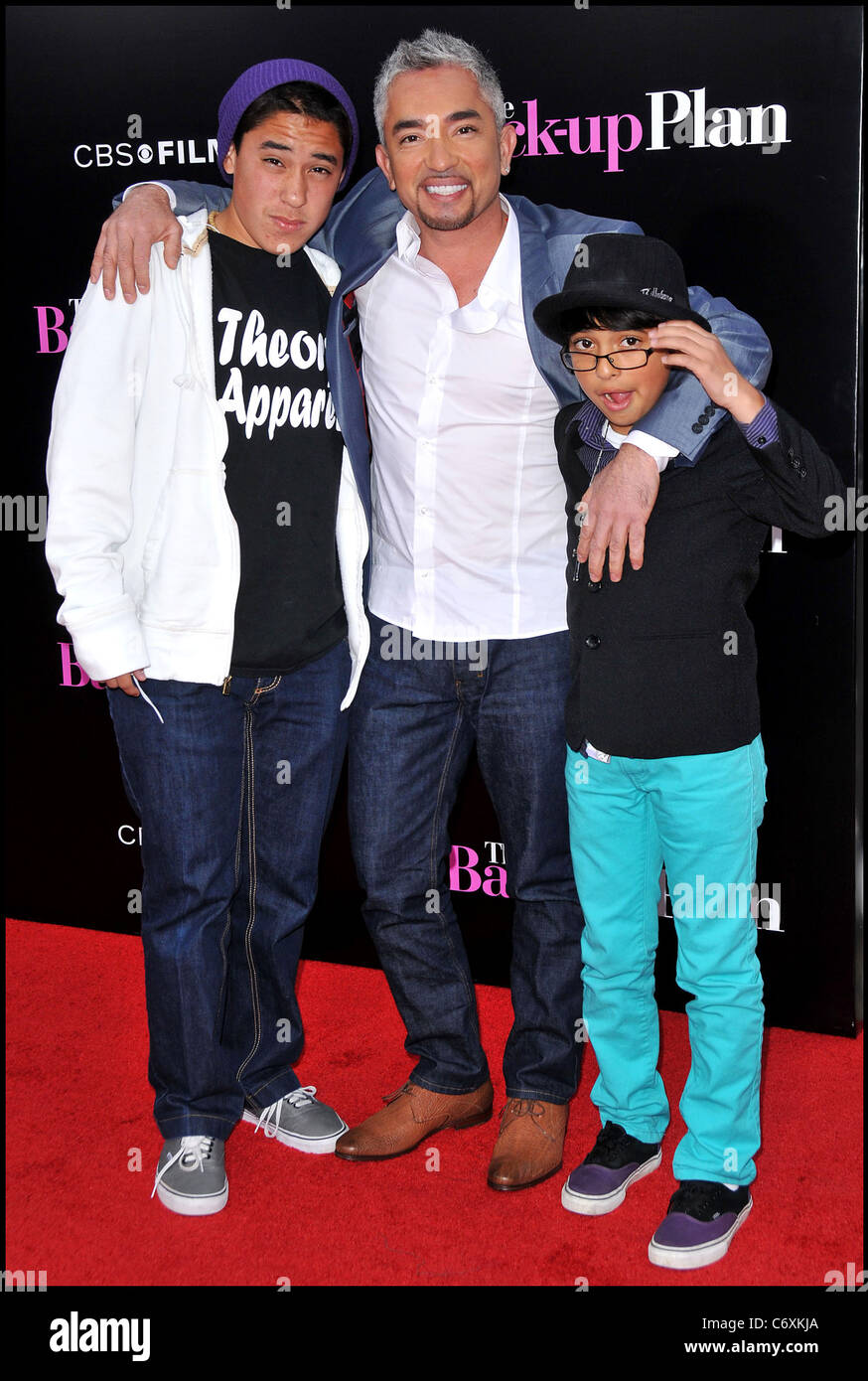 Cesar Millan with his sons Andre and Calvin Los Angeles premiere of