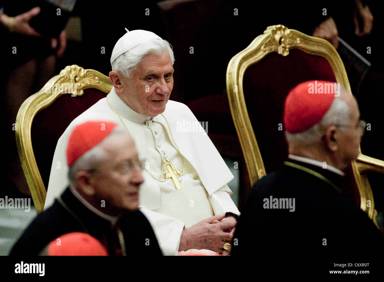 Pope Benedict XVI attends a concert in his honour, hosted by the Italian President Giorgio Napolitano to celebrate five years Stock Photo