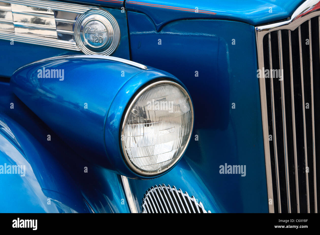 Headlight of a 1940 Packard Coupe. Stock Photo