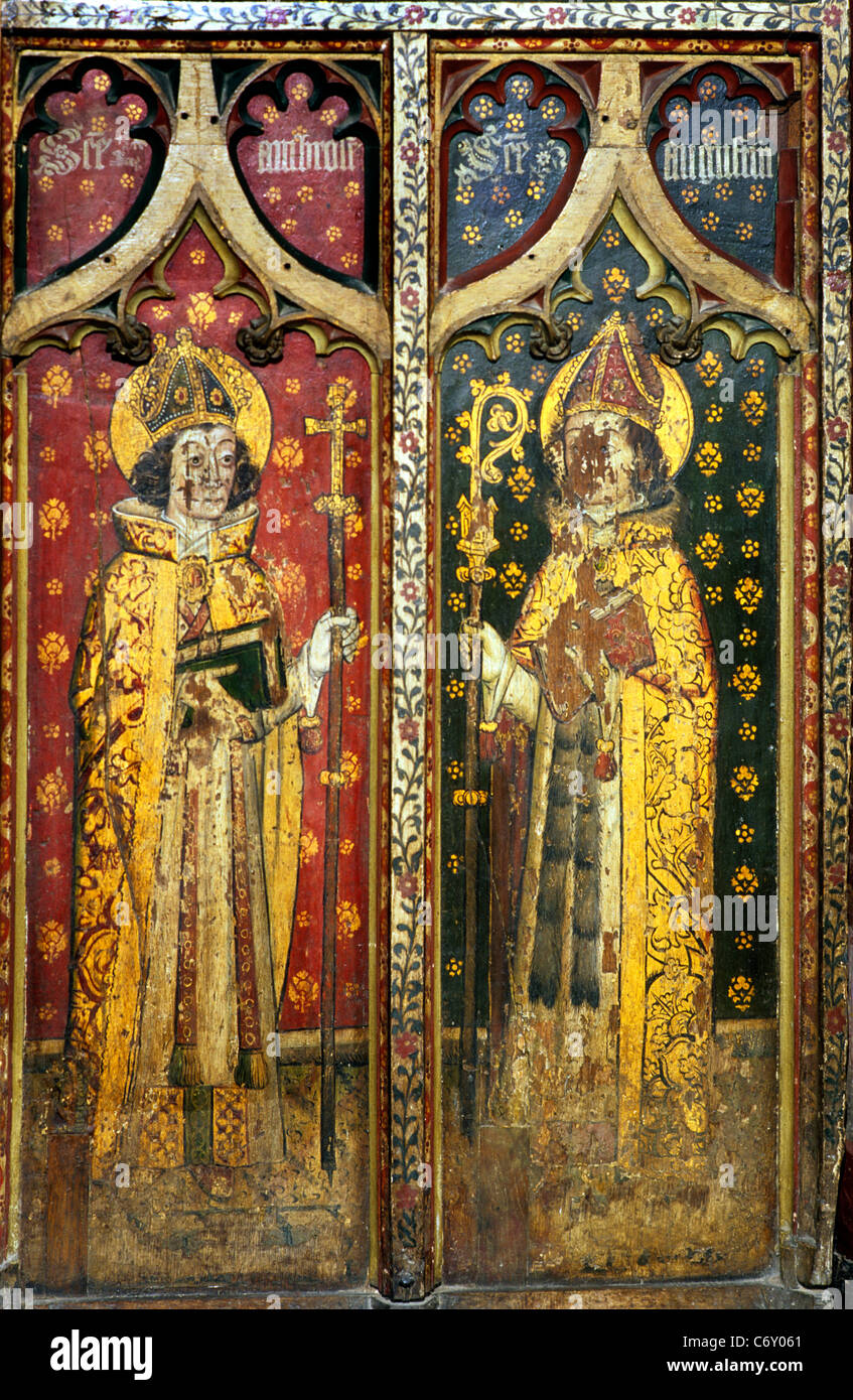 Cawston, Norfolk. Rood screen gates, St. Ambrose, Bishop of Milan, and ...