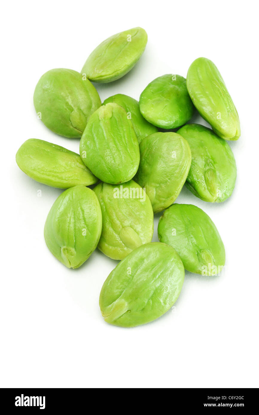 Tropical stinking edible beans on white background (Parkia Speciosa) Stock Photo