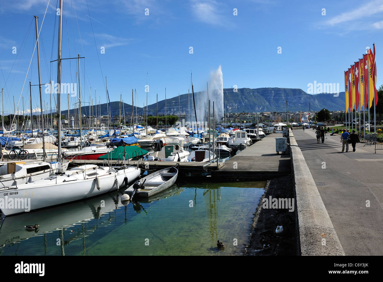 Lake Geneva, Switzerland aka Lac Leman, blue water with the water