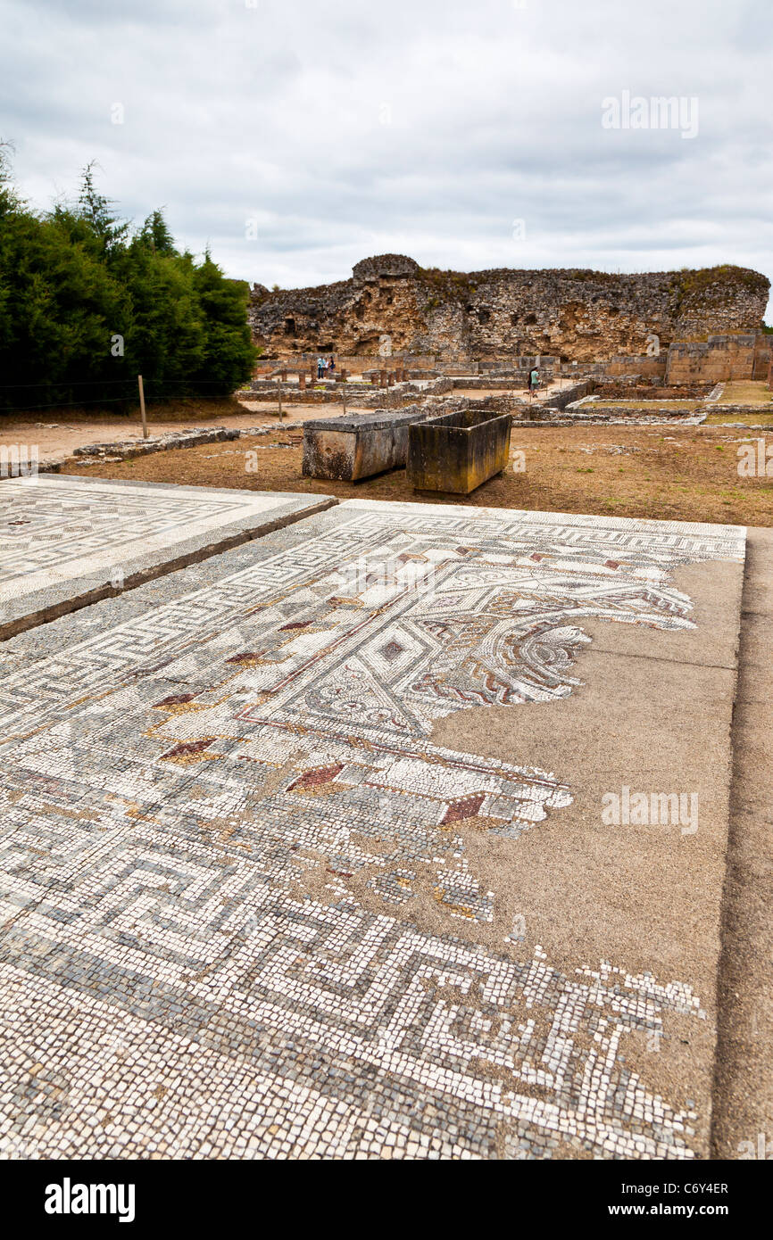 Roman Mosaics in the Roman City of Conimbriga, the best preserved Roman ruins in Portugal. Stock Photo