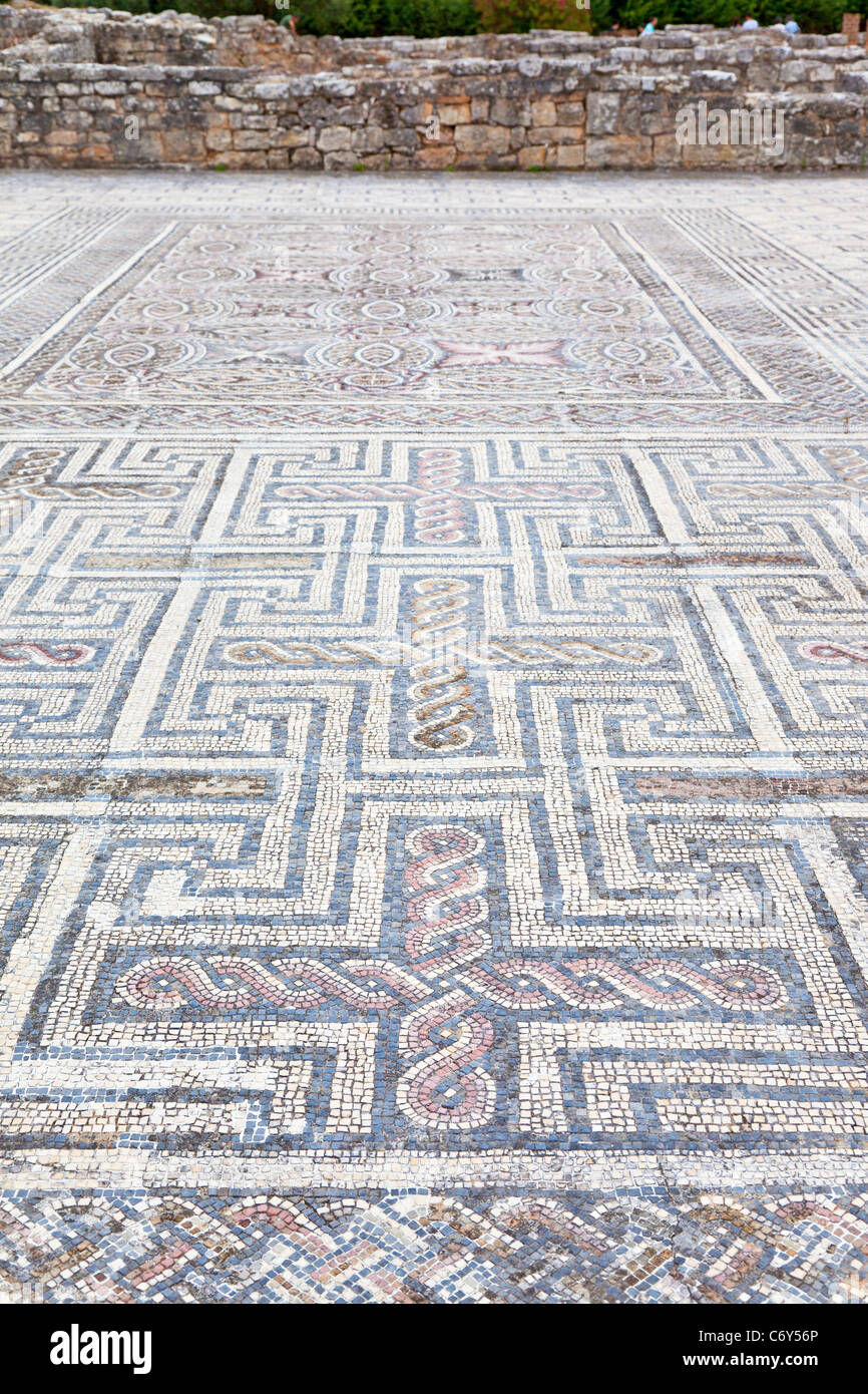 Swastika Mosaics in the House of the Swastika Villa in Conimbriga, the best preserved Roman city ruins in Portugal. Stock Photo
