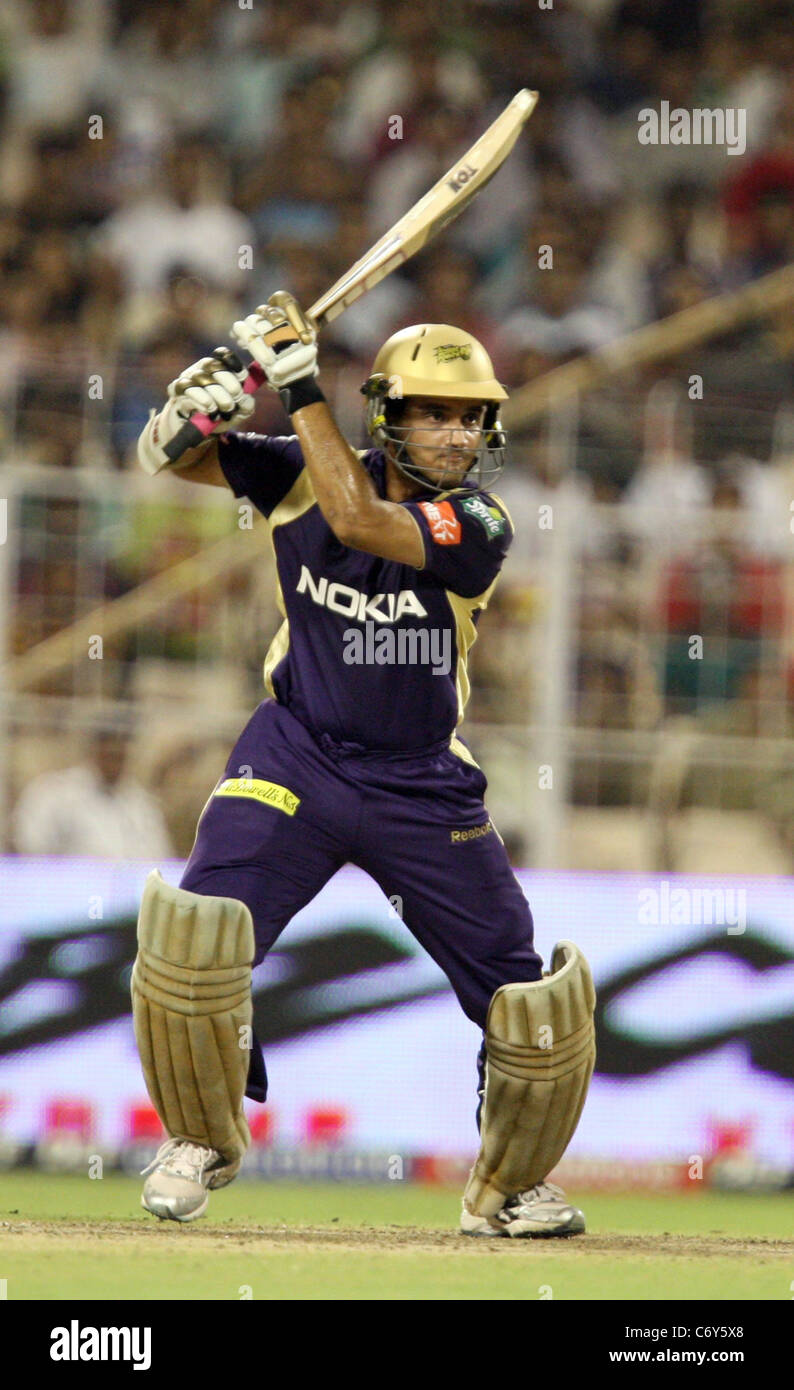 Kolkata Knight Riders Batsman Sourav Ganguly in action Against the Delhi Daredevils During The Indian Premier League - 39th Stock Photo