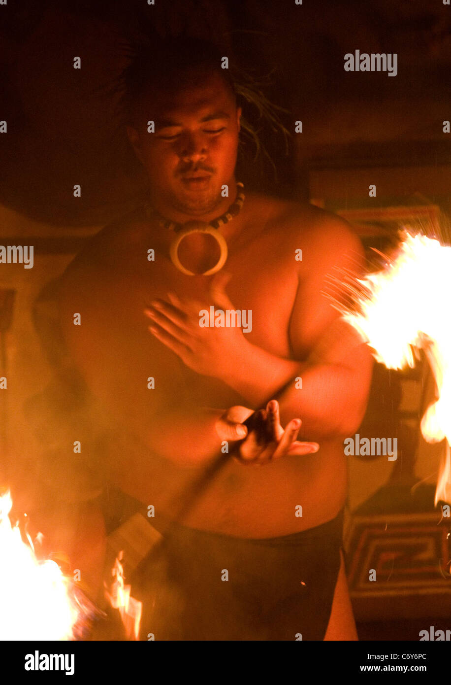 Fire dancer, Samoa, South Pacific Stock Photo
