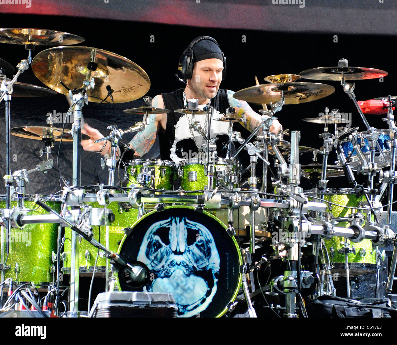 Chad Szeliga of band 'Breaking Benjamin' performing live on stage at