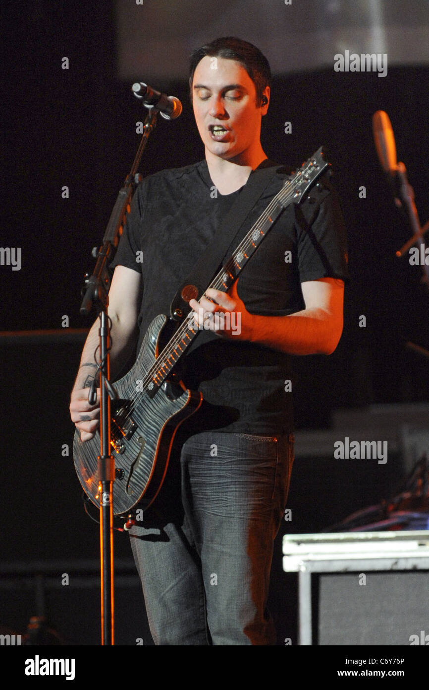 Benjamin Burnley of band 'Breaking Benjamin' performing live on stage