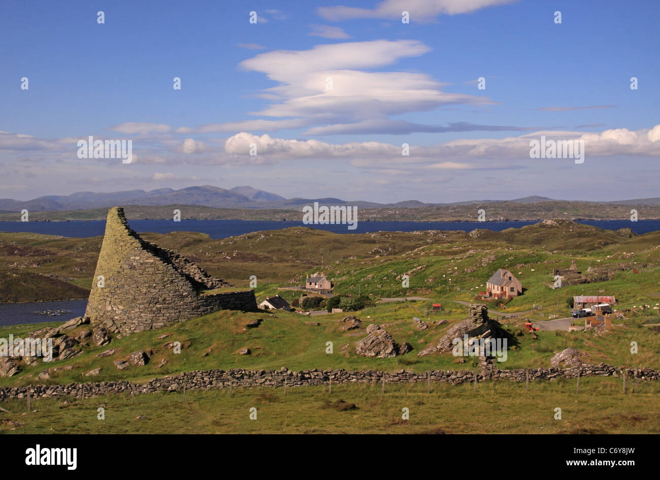 UK Scotland Outer Hebrides Isle of Lewis Carloway Broch and Harris Hills Stock Photo