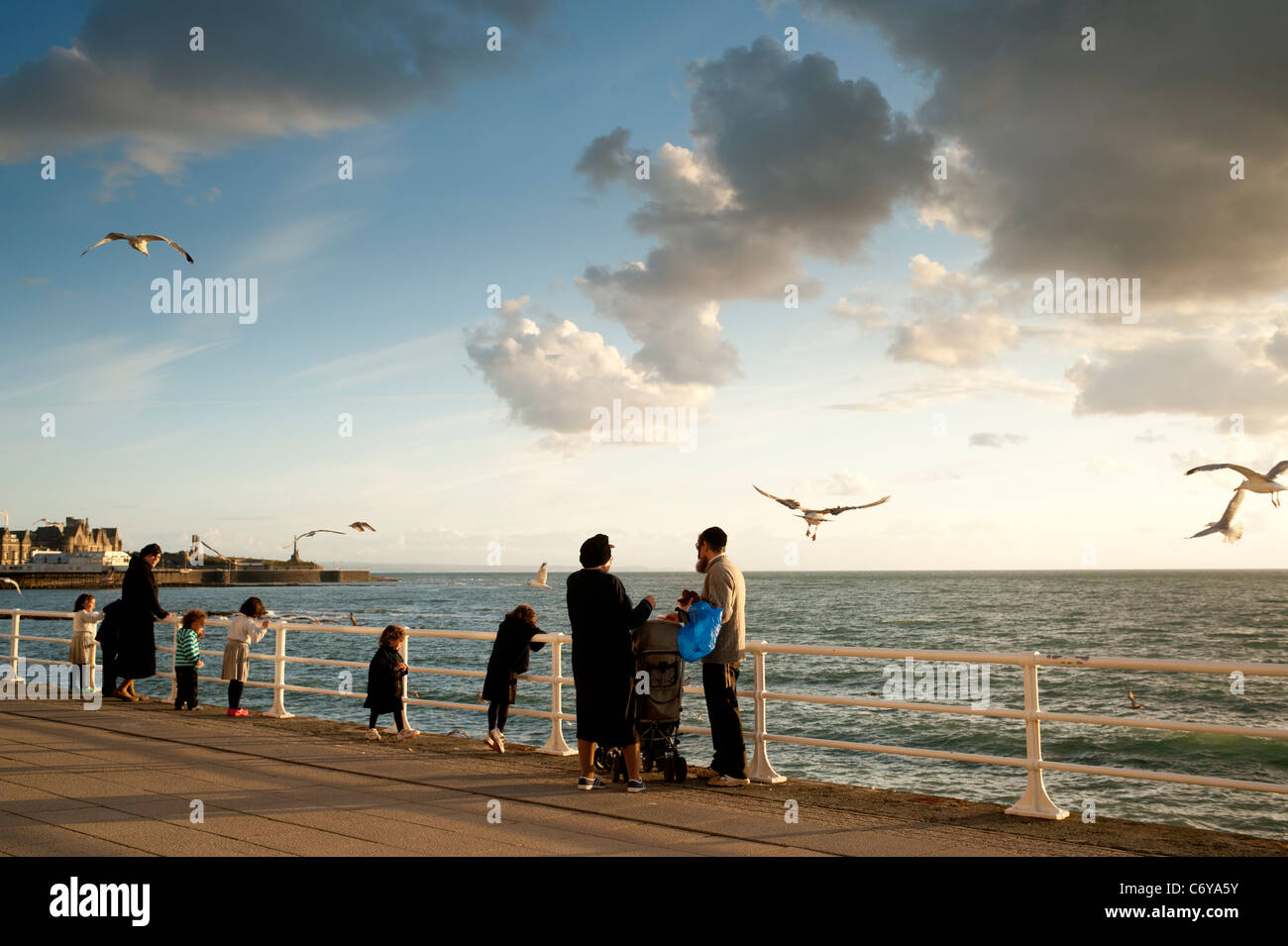 Hasidic orthodox Jewish families on summer holiday, Aberystwyth Wales UK Stock Photo Alamy