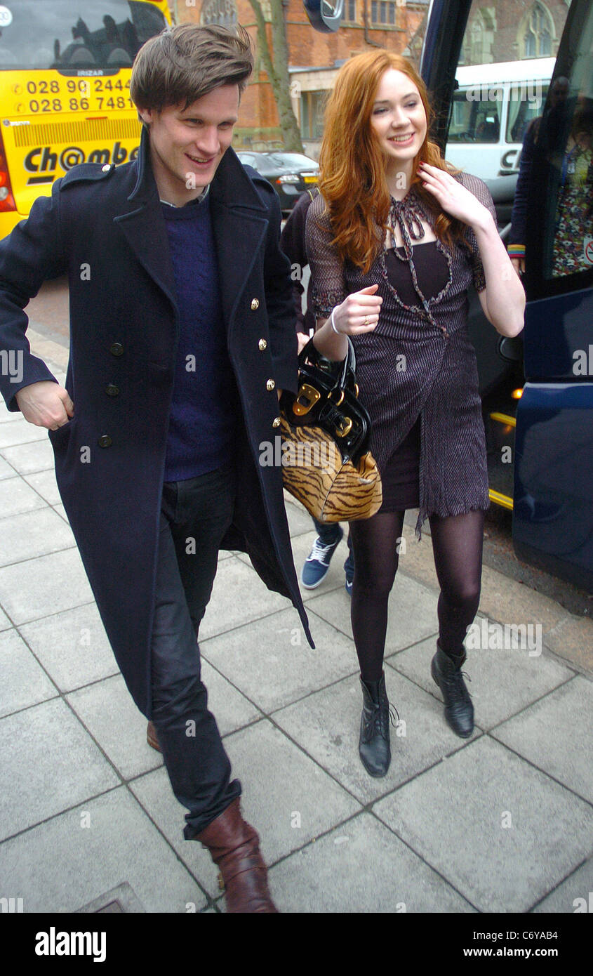 Karen Gillan and Matt Smith The cast of 'Doctor Who' arrive in Belfast as  part of their UK tour to showcase the new series Stock Photo - Alamy