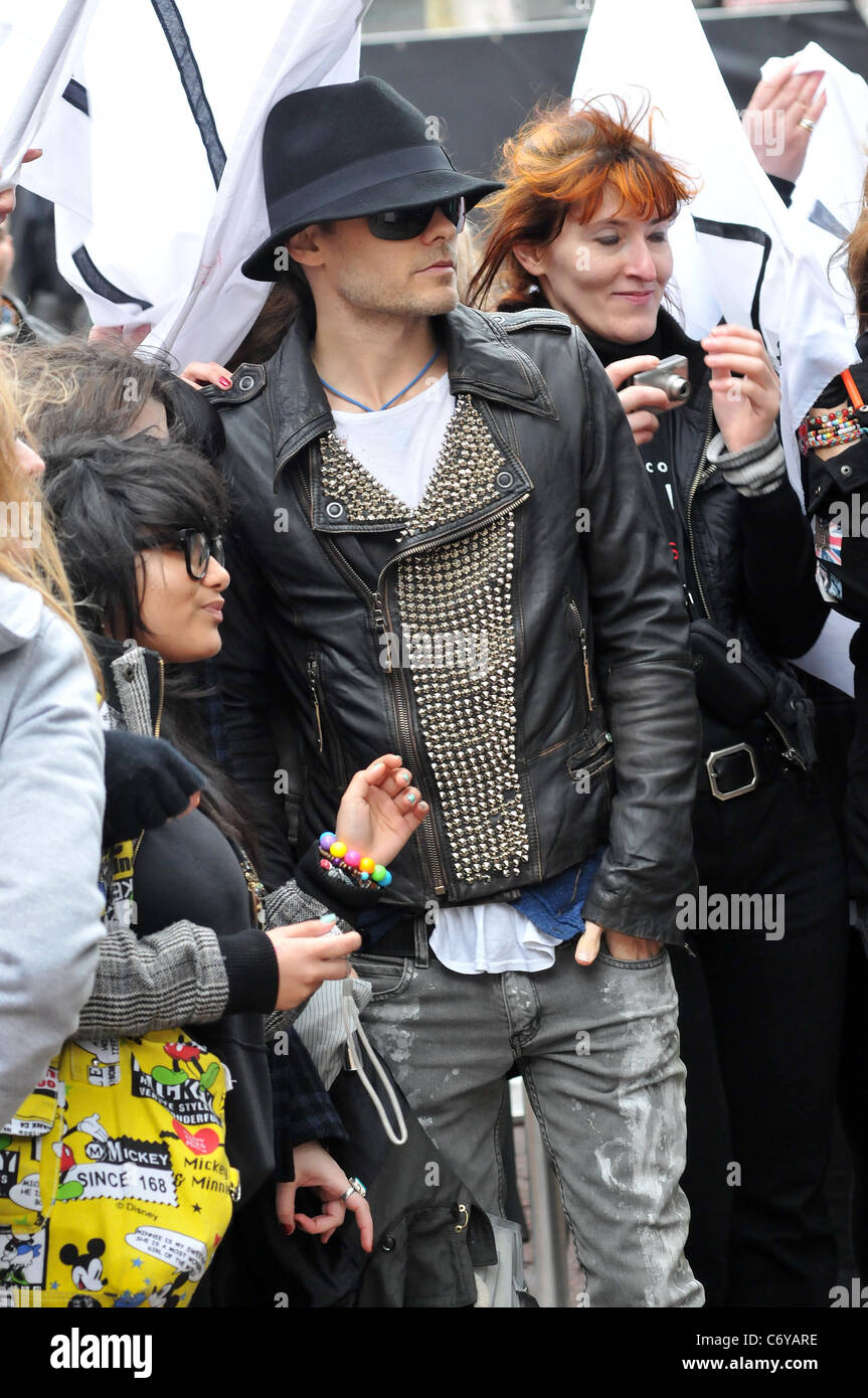 Jared Leto from the band '30 Seconds to Mars' arriving at the XFM radio ...