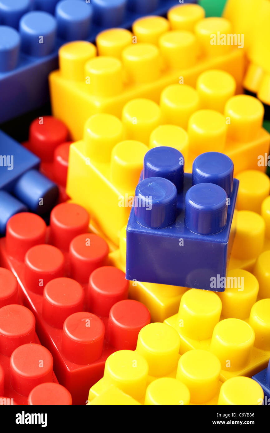 Colorful building blocks of meccano close up Stock Photo