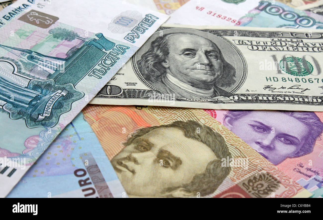 Ruble banknote and dollar banknote and euro banknote hi-res stock ...