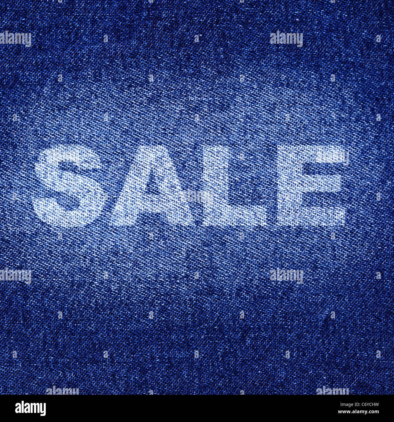 Blue jeans texture with the "Sale" word Stock Photo Alamy