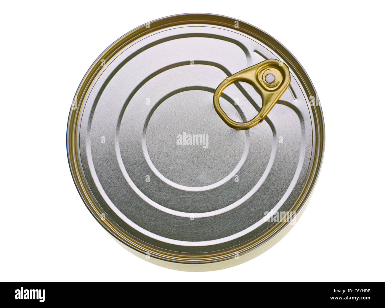 Metal can for presered food on white background Stock Photo