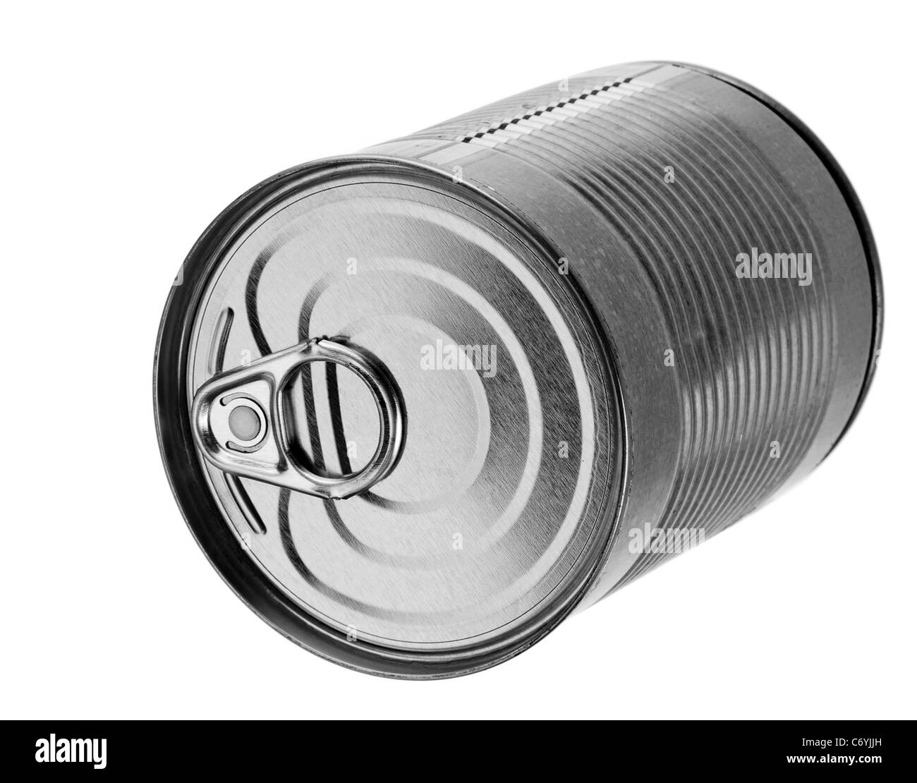 Metal can for presered food on white background Stock Photo