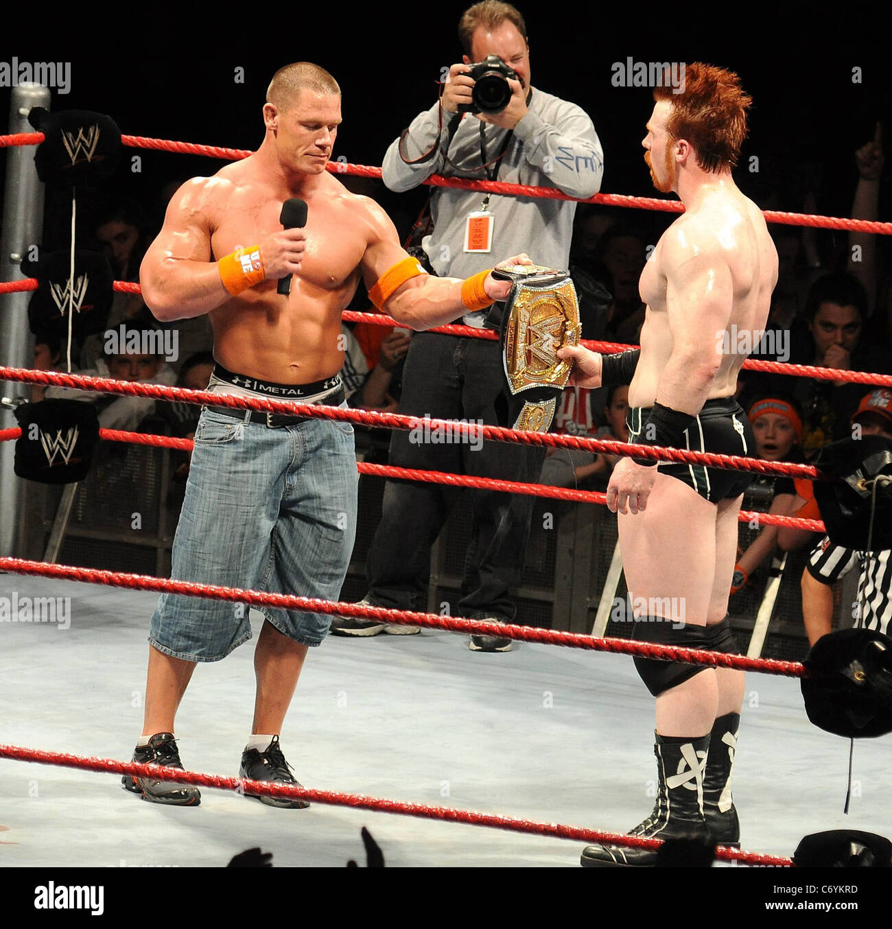 WWE Champion John Cena faced former WWE Champion Sheamus for the title belt at The O2 arena and after long battle Cena won when Stock Photo