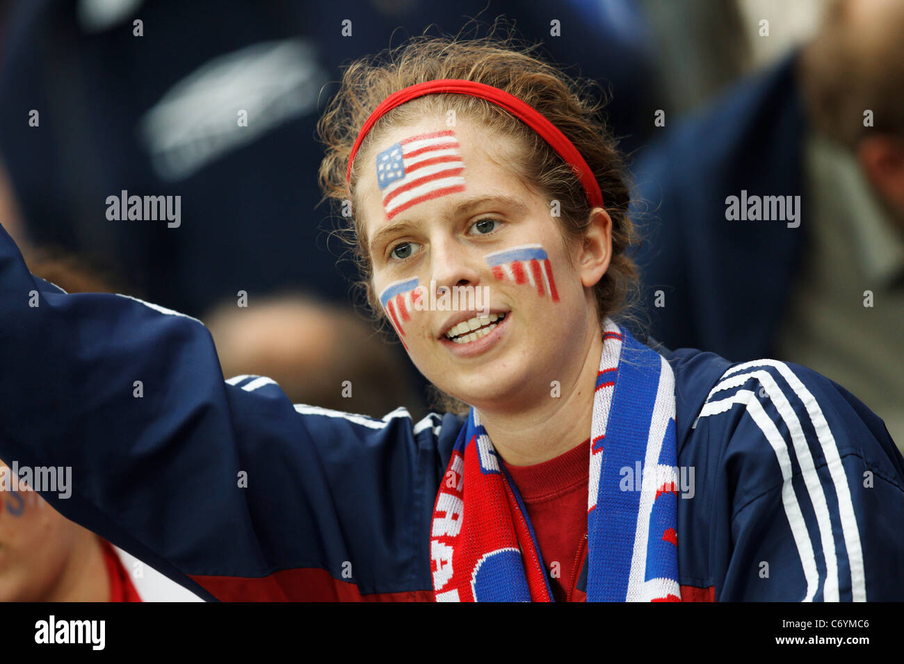 A young United States supporter in the stands at the FIFA Women's World Cup final between the USA and Japan July 17, 2011. Stock Photo