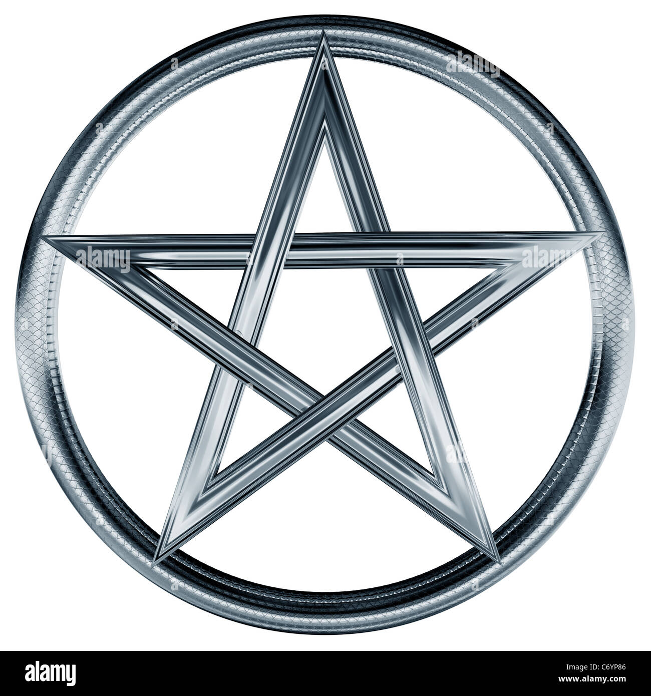 Isolated illustration of an ornate silver pentagram Stock Photo