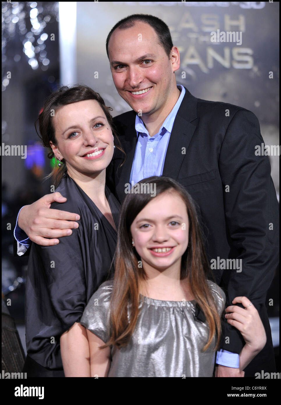 Louis Leterrier and wife Beatrice and daughter Mila The Los Angeles Premiere of 'Clash of the Titans' held at Grauman's Chinese Stock Photo