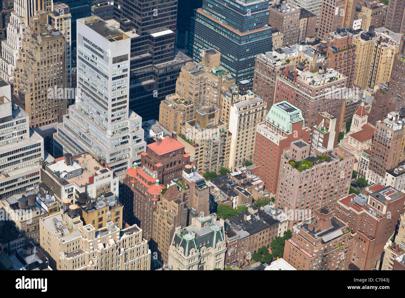 Looking down on Manhattan buildings from the top of Empire State Building in New York City Stock Photo