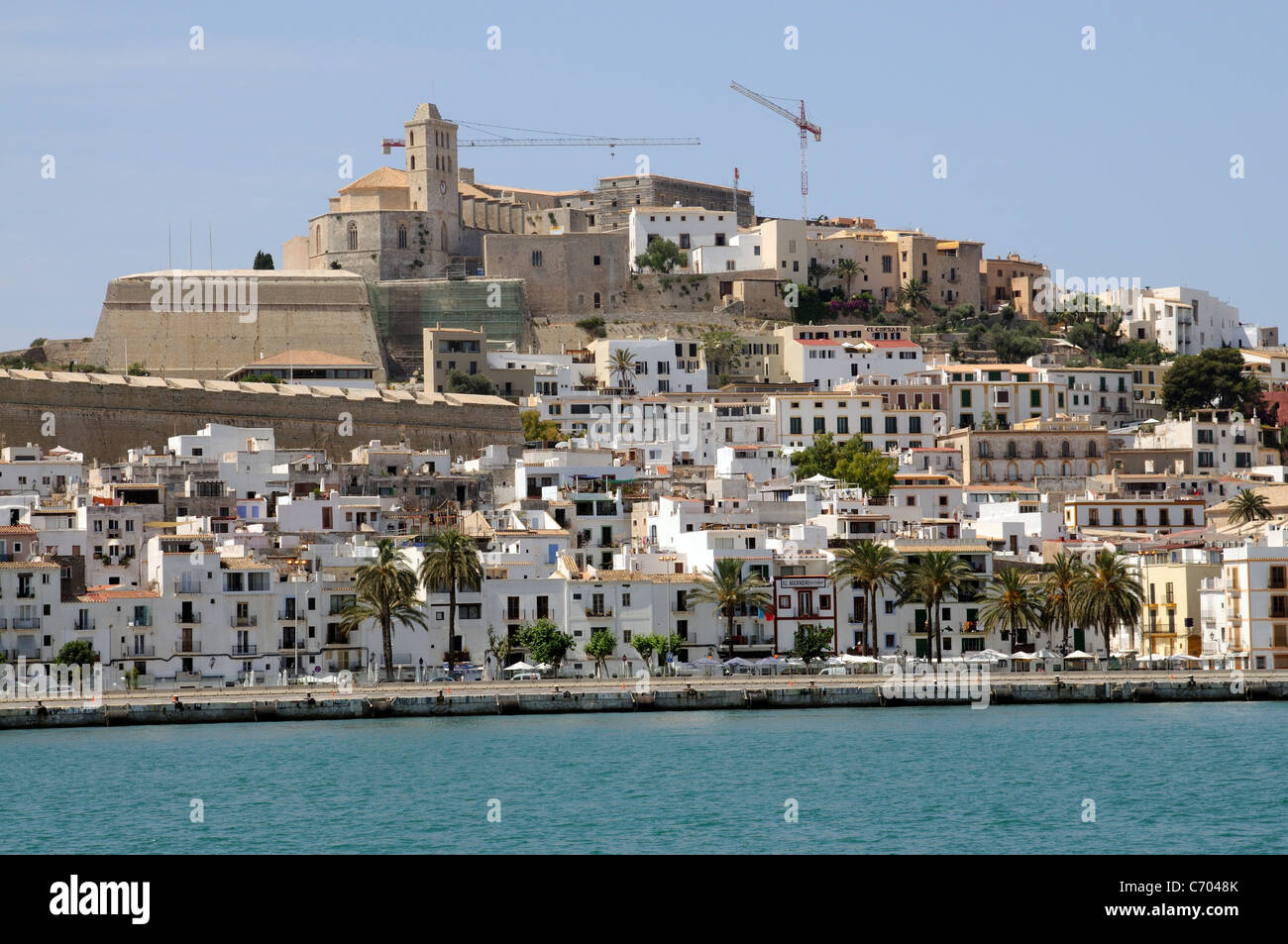 Eivissa old town and waterfront properties Spain overlooked by