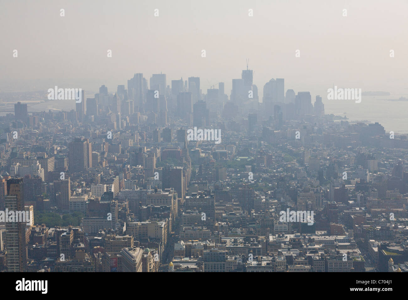 Lower Manhattan on a hot hazy day in New York City Stock Photo