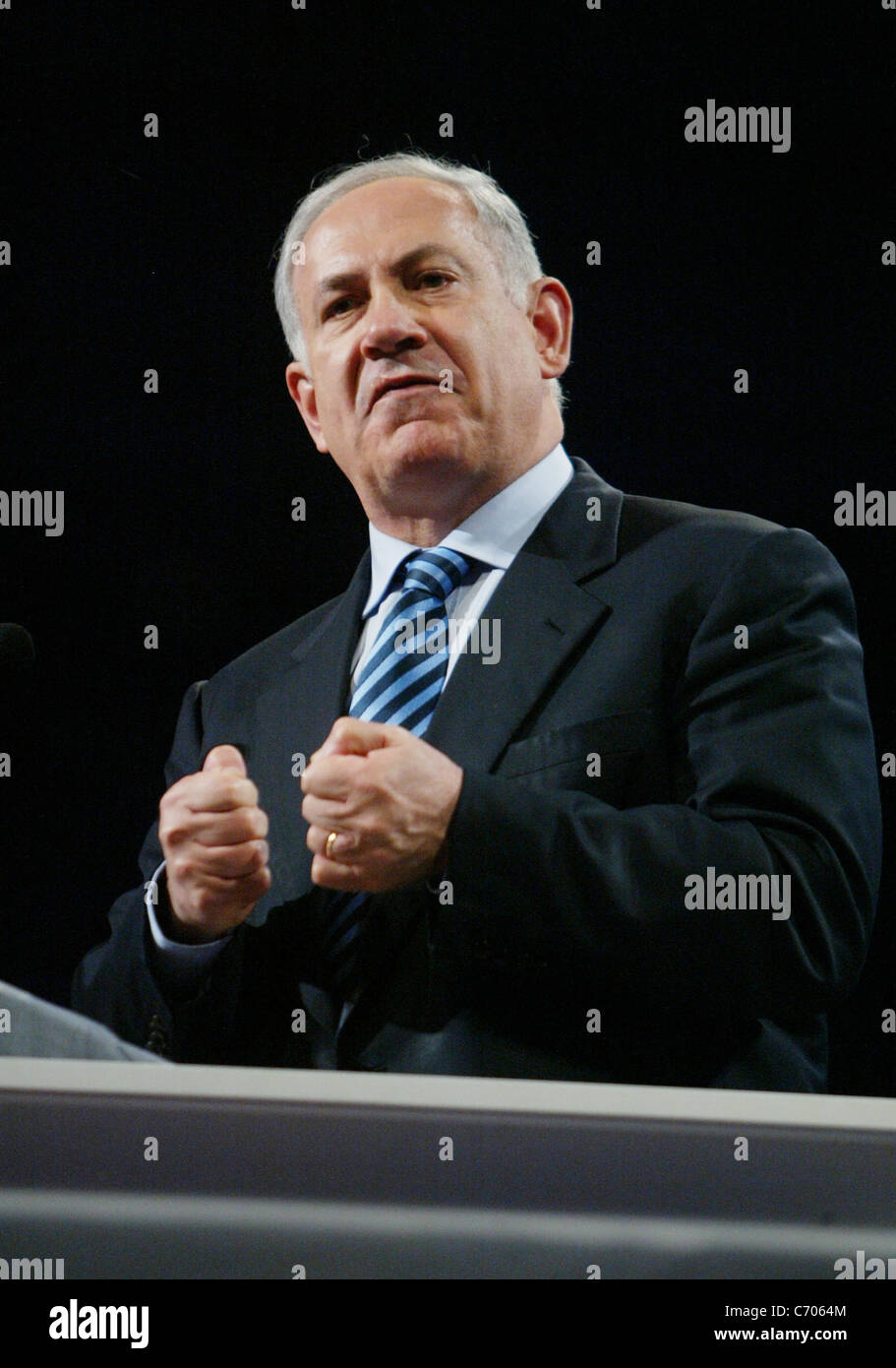 Israeli Prime Minister Bibi Netanyahu AIPAC, the American Israel Political Action Committee held its largest annual convention Stock Photo