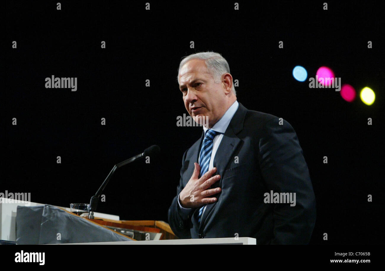 Israeli Prime Minister Bibi Netanyahu AIPAC, the American Israel Political Action Committee held its largest annual convention Stock Photo