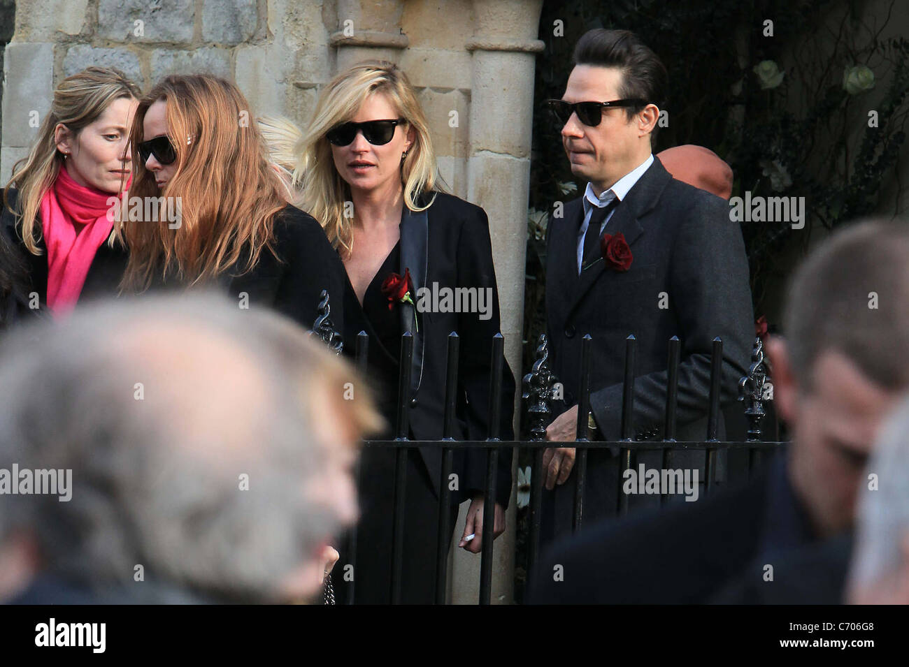 Kate Moss leaving Jesse Hanbury's funeral held at St.Johns church with Jamie Hince and Stella McCartney London, England - Stock Photo