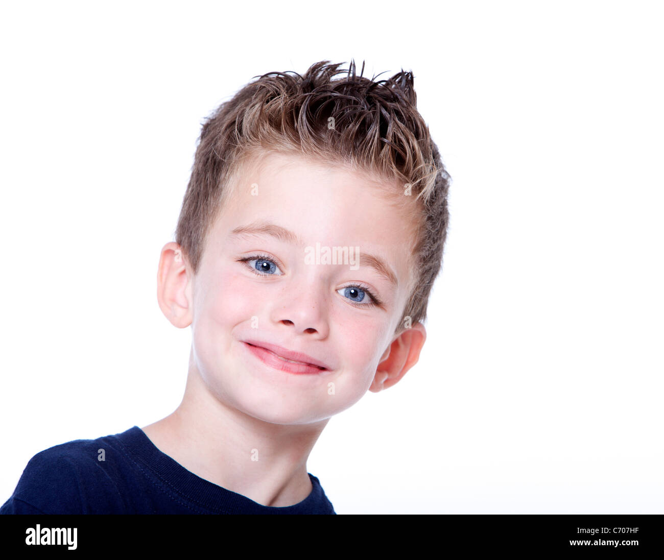 Young happy boy portrait on white background Stock Photo