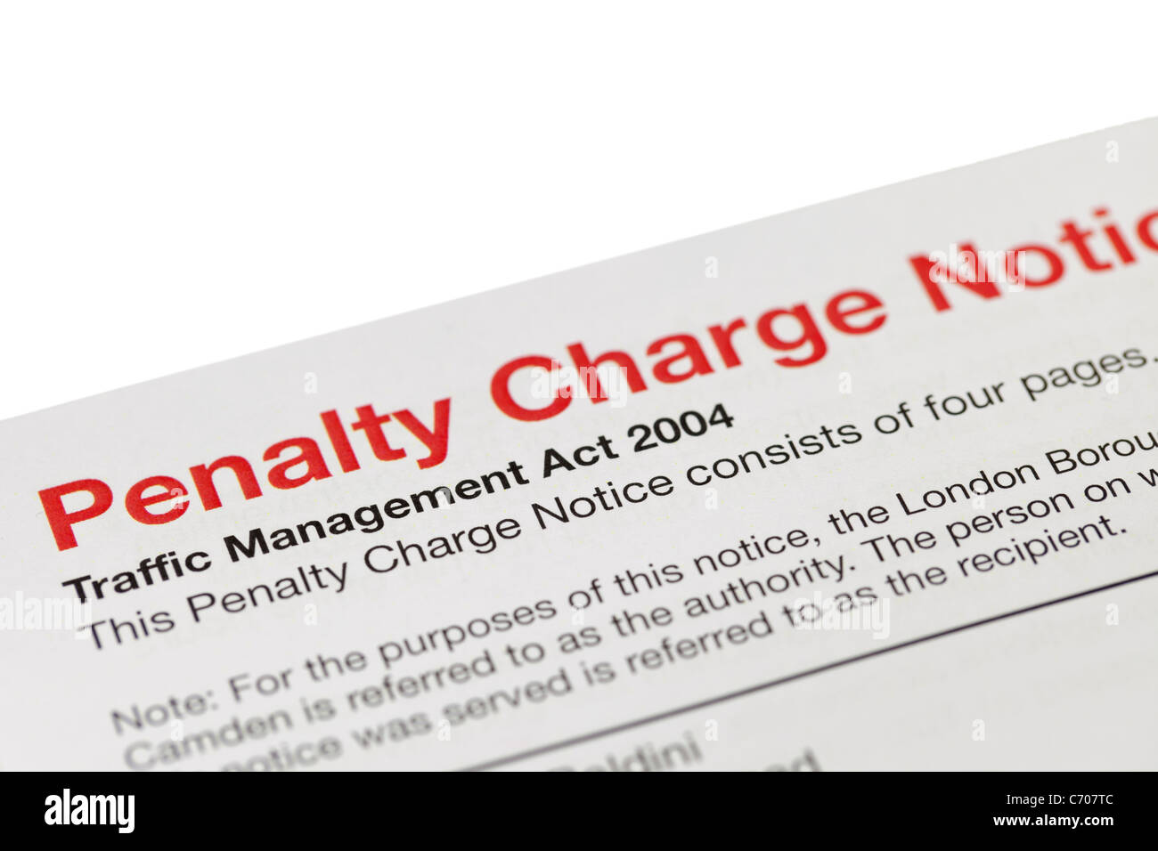 A penalty charge notice, UK Stock Photo