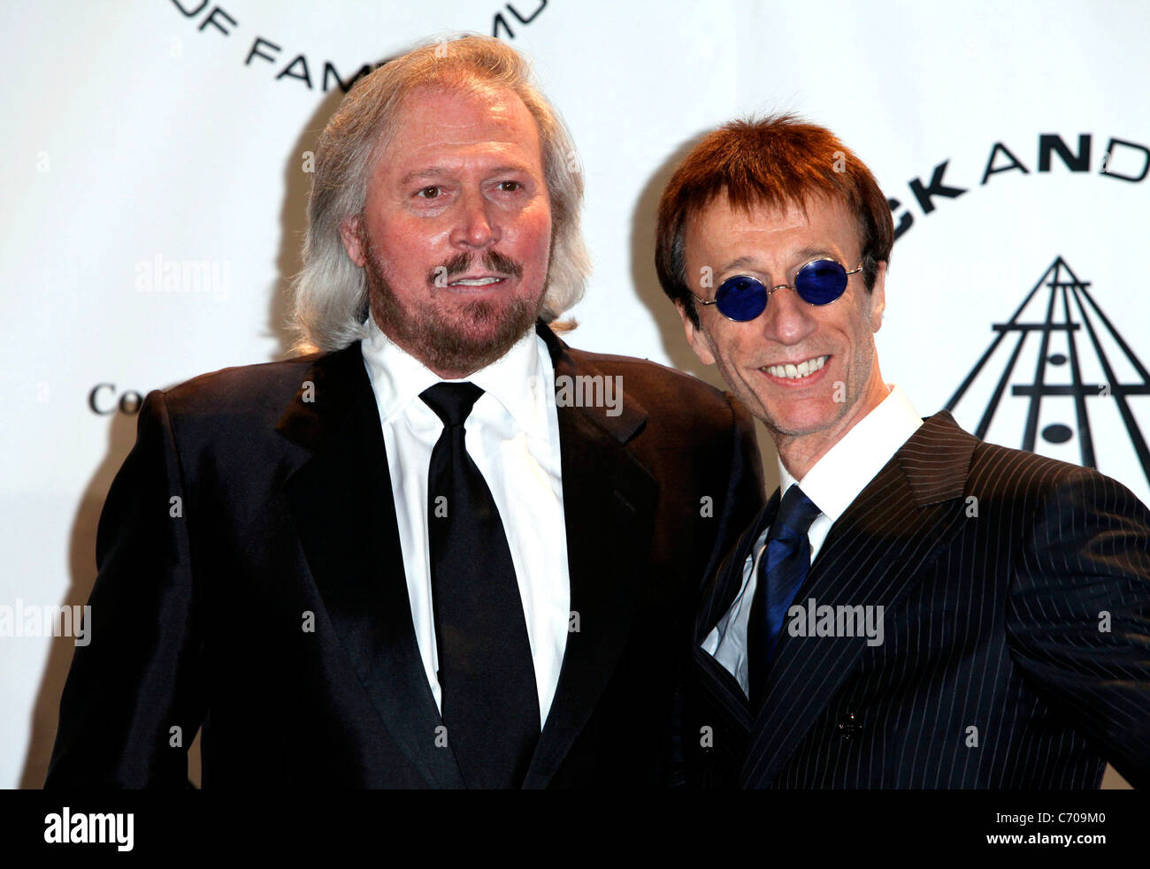 Barry Gibb and Robin Gibb of the Bee Gees 25th Annual Rock And Roll Hall Of Fame Induction Ceremony - Press Room at the Waldorf Stock Photo