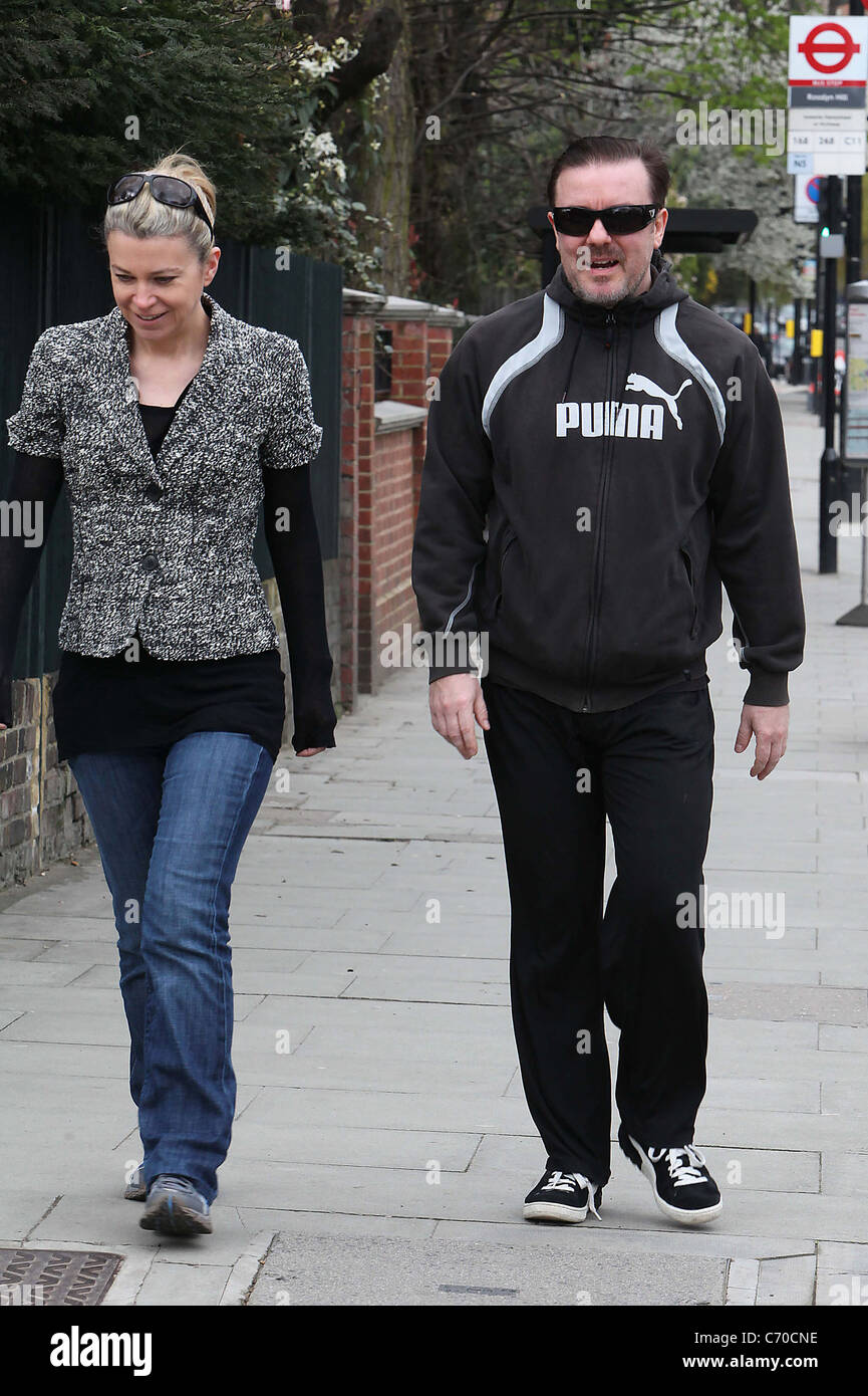 Ricky gervais jane fallon out about in hampstead london hi-res stock