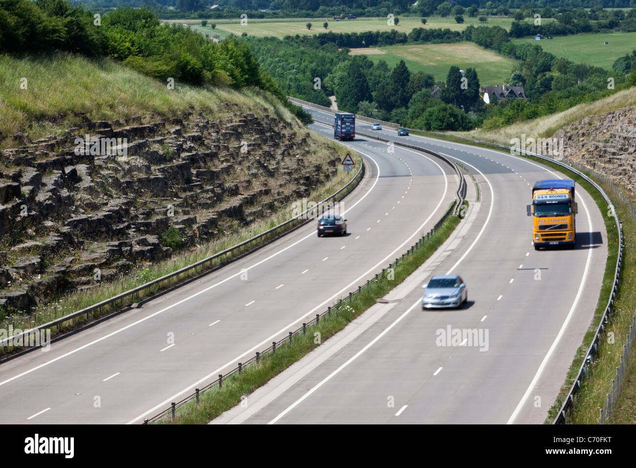 Traffic on the A417 dual carriageway near Cirenceter Stock Photo