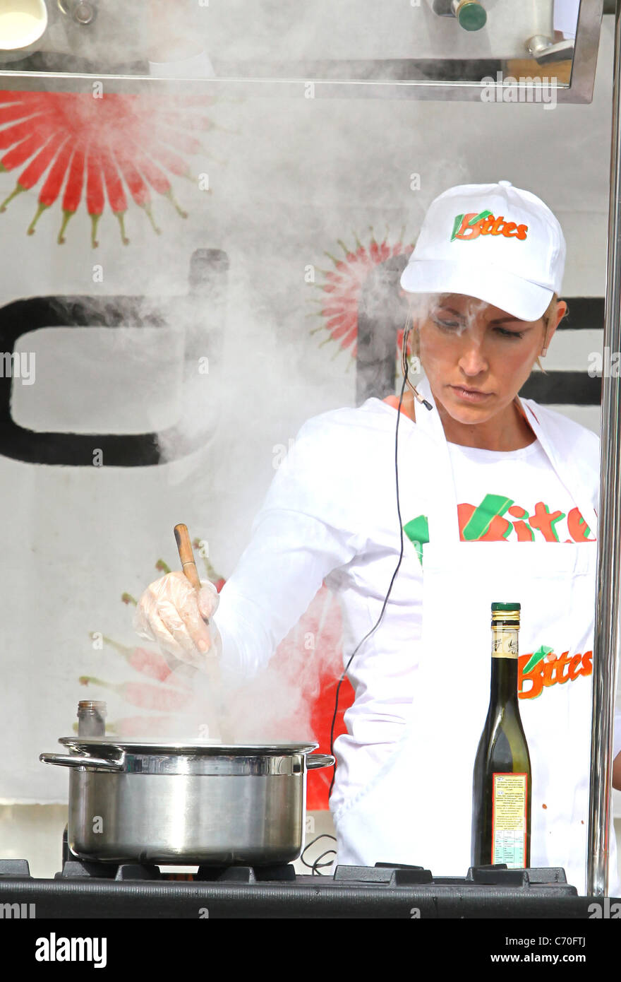 Heather Mills does a cooking demonstration outside a shopping centre Brighton, England - 17.03.10 Stock Photo