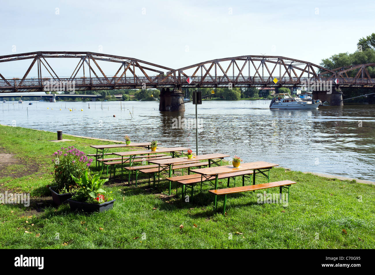 Bridge across river Havel, Plaue, Brandenburg, Germany, Europe Stock Photo