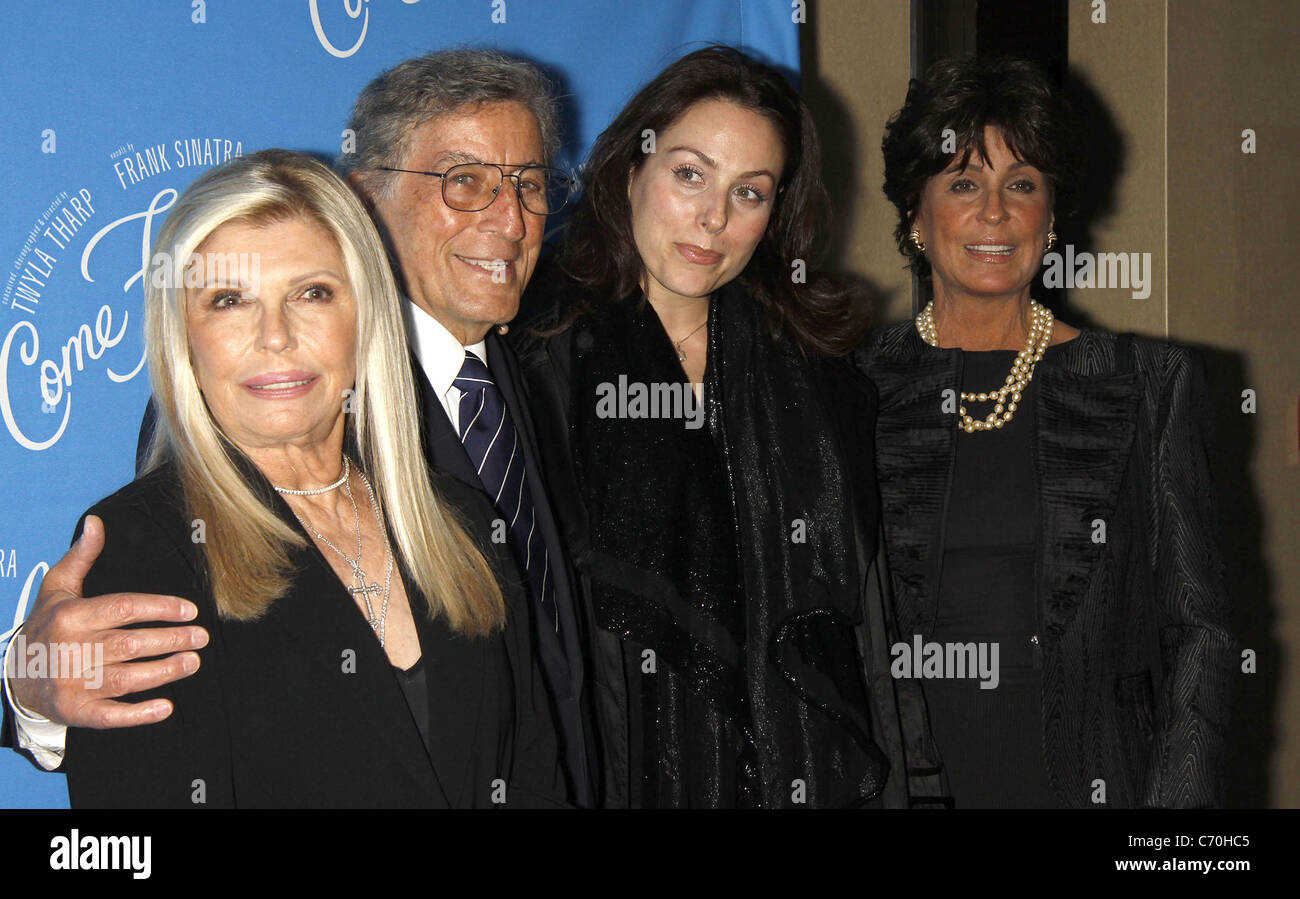 Nancy Sinatra, Tony Bennett, Johanna Bennett, and Tina Sinatra attending the opening night of the Broadway musical 'Come Fly Stock Photo