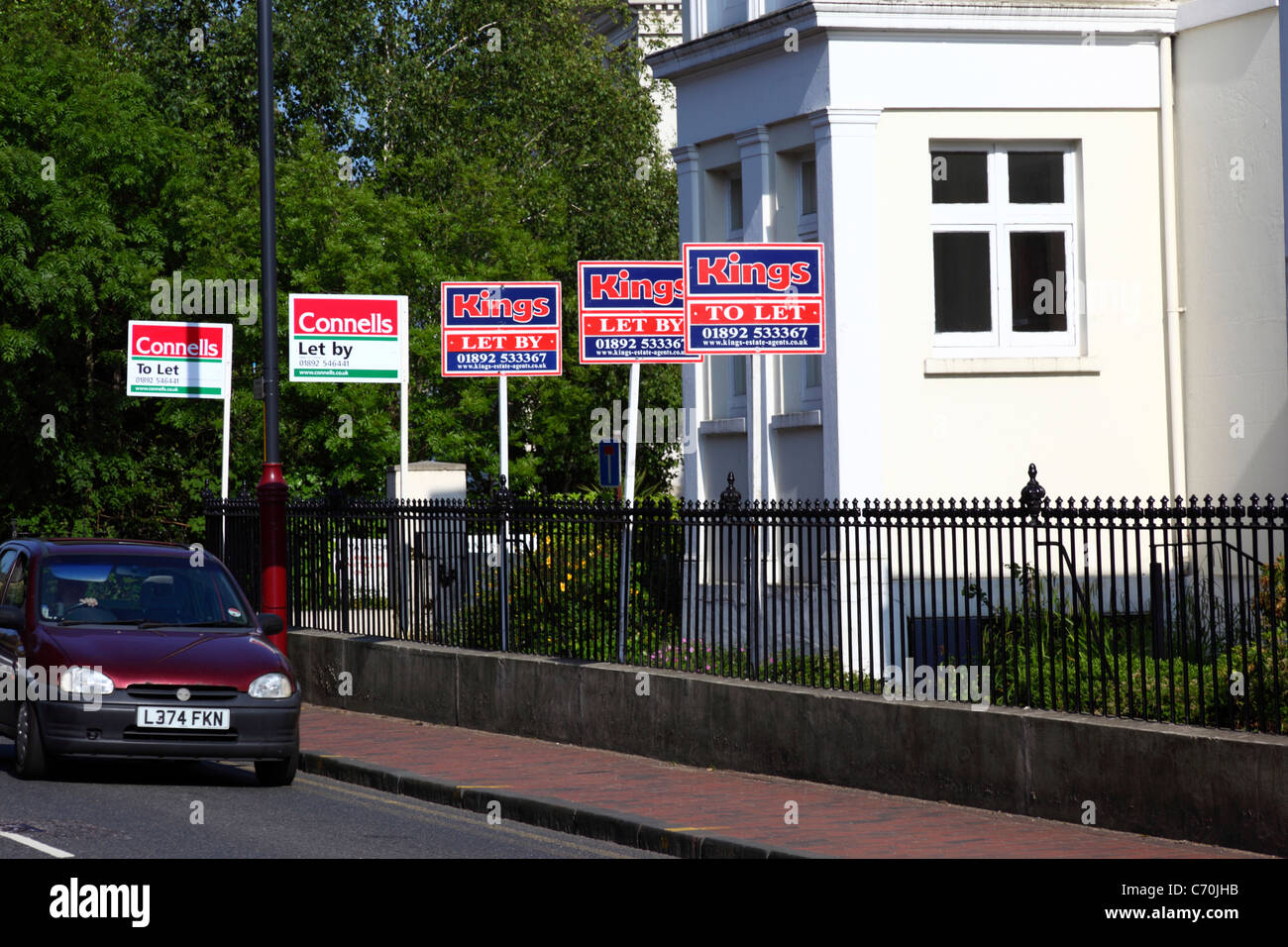 Row of To Let and Let By signs in street, Tunbridge Wells , Kent , England Stock Photo