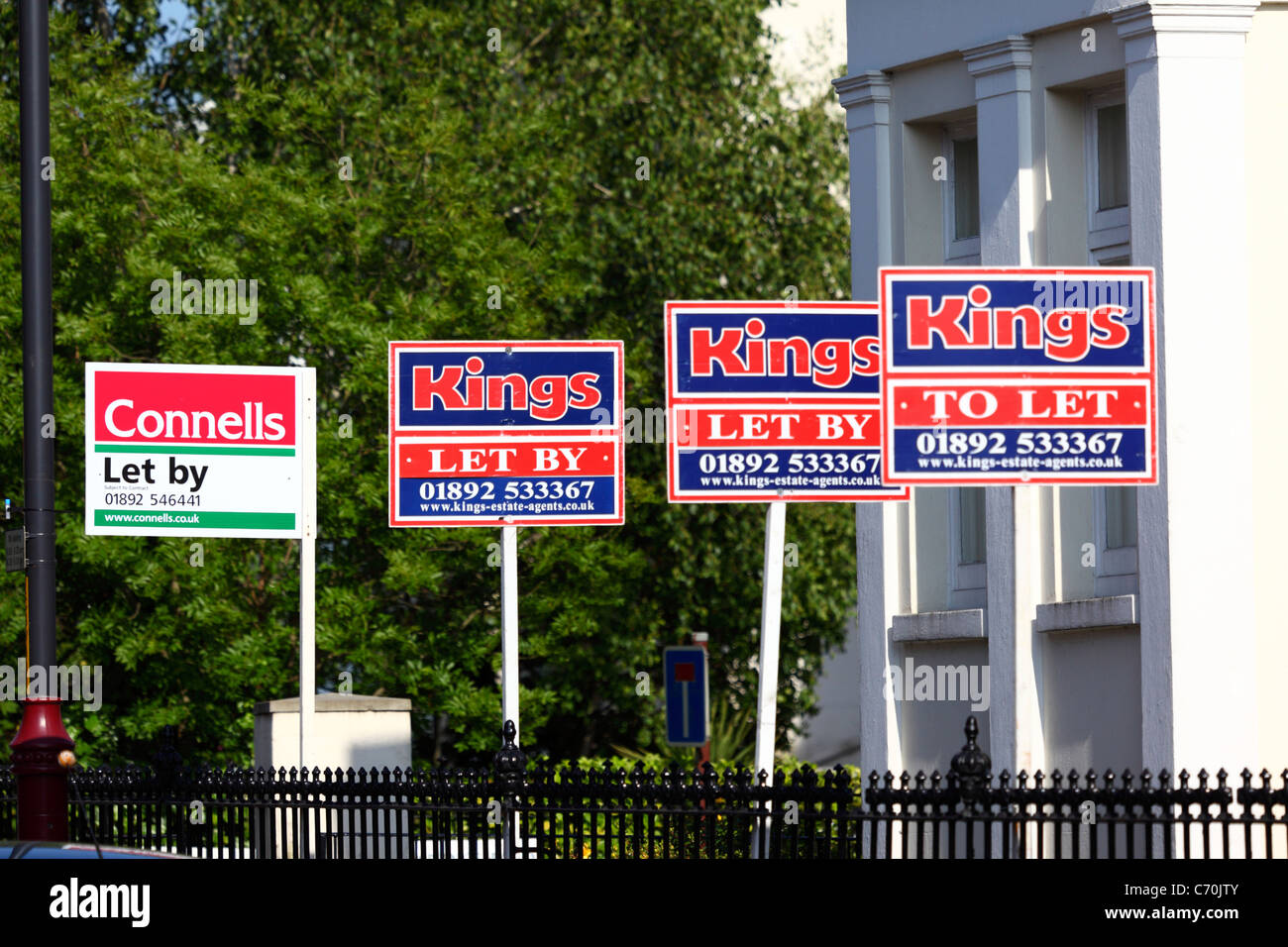 Row of To Let and Let By signs in street, Tunbridge Wells , Kent , England Stock Photo