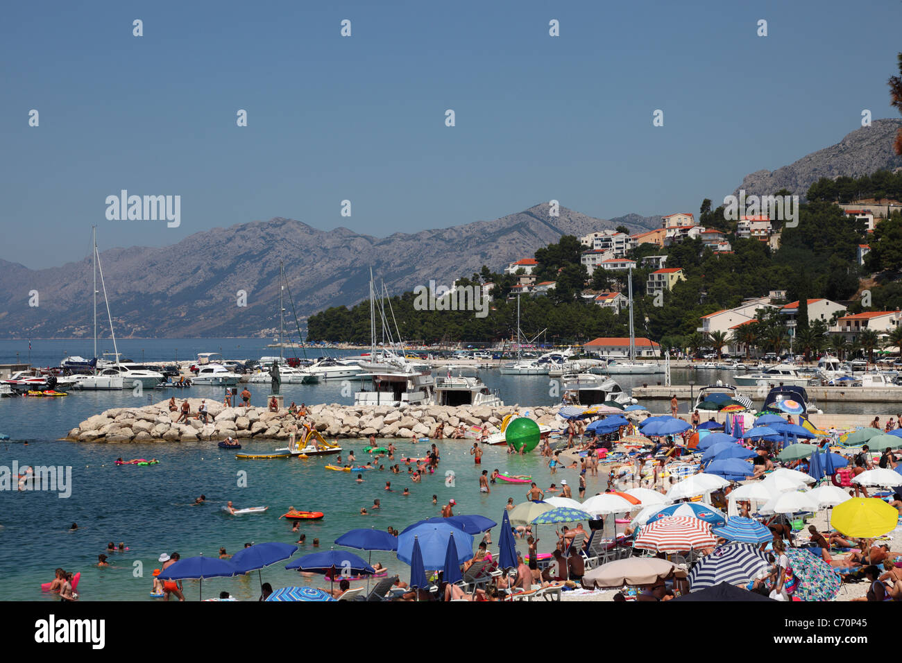 Crowded beach in the Adriatic resort Brela, Croatia Stock Photo