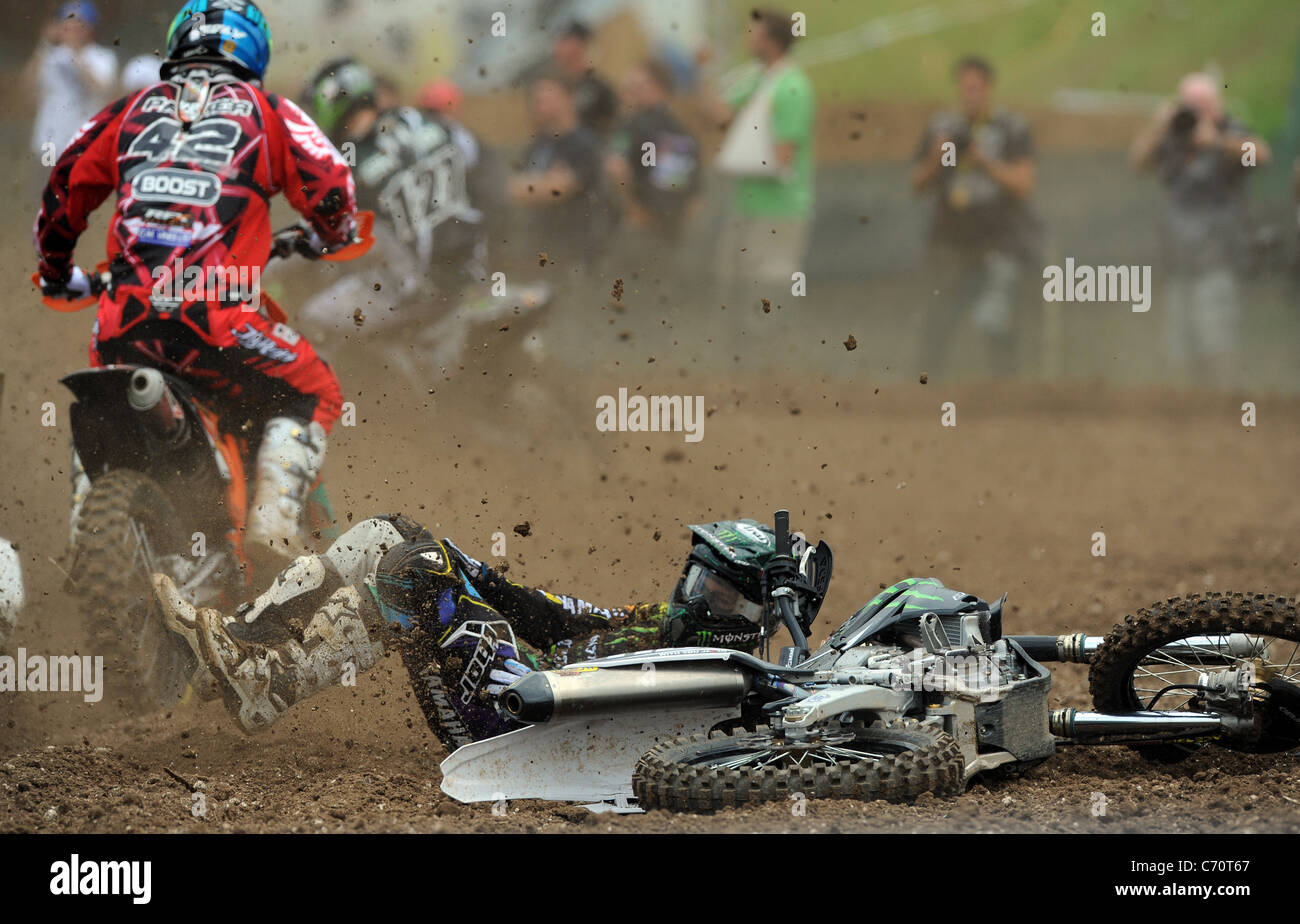 A Motocross Racer crashes during a Motocross Race Stock Photo Alamy