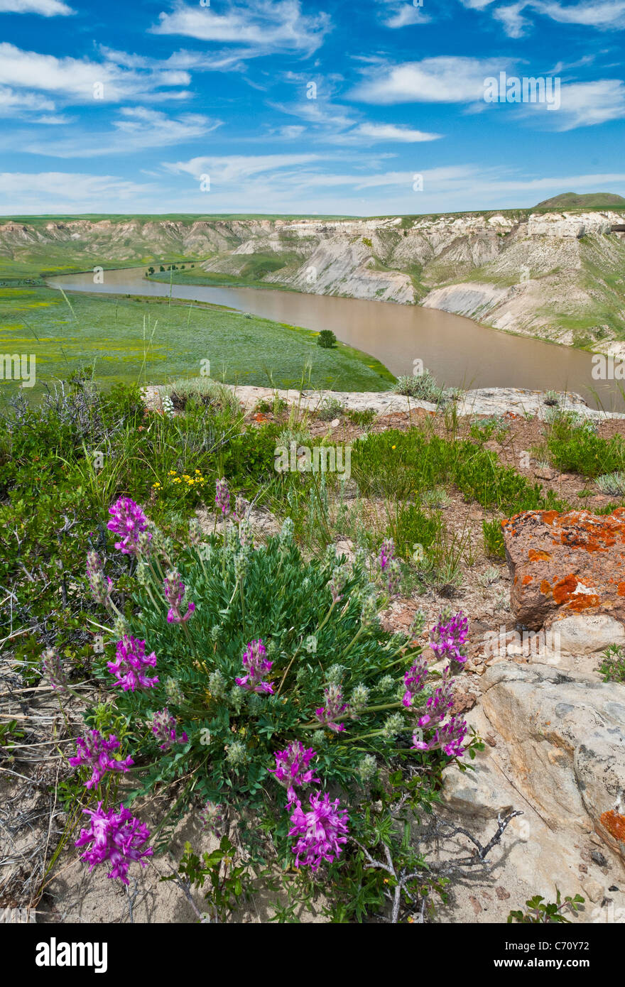 Missouri River from the top of Hole In The Wall rock formation; Upper Missouri River Breaks National Monument, Montana. Stock Photo