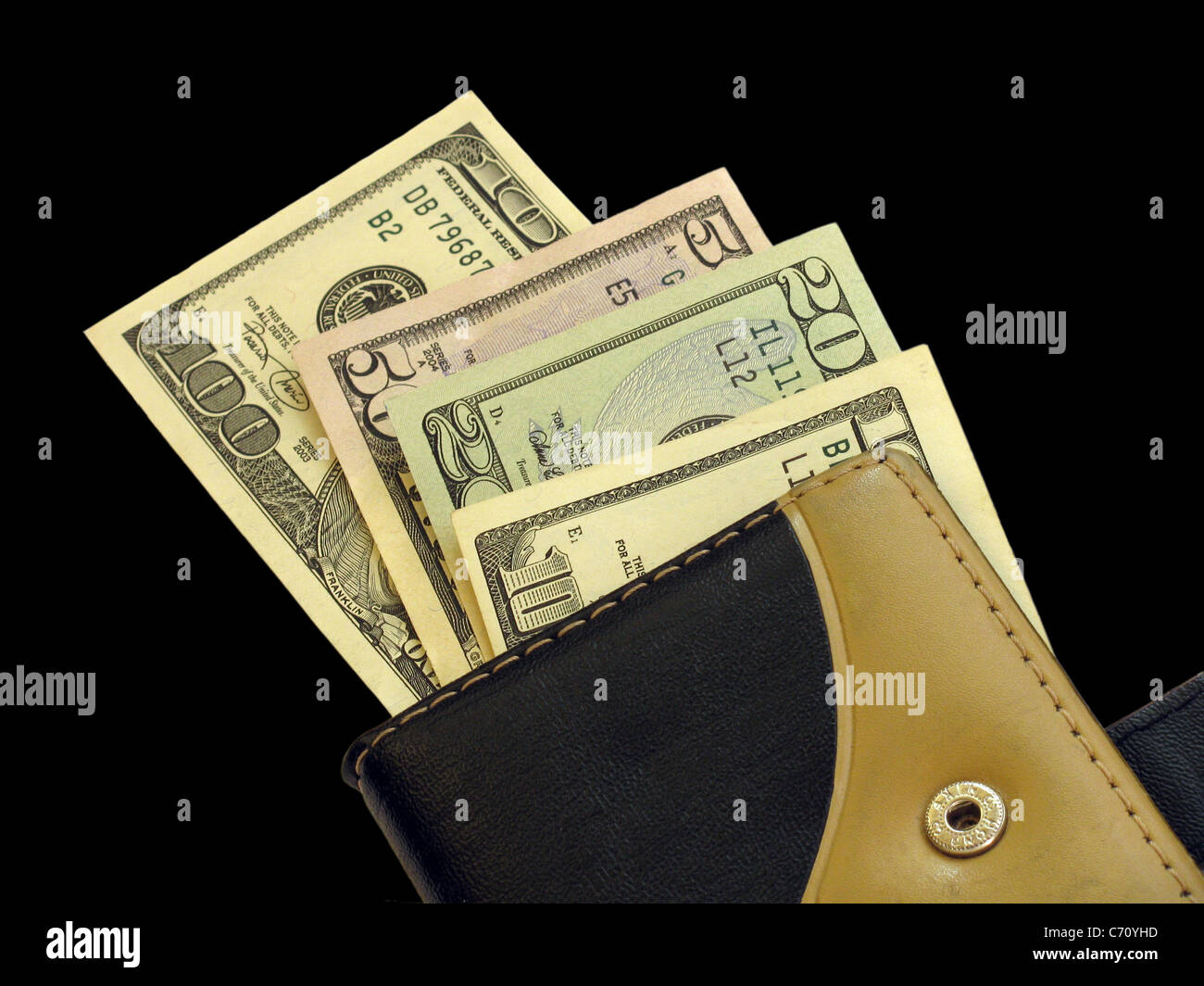 purse with several banknotes (dollars) Stock Photo