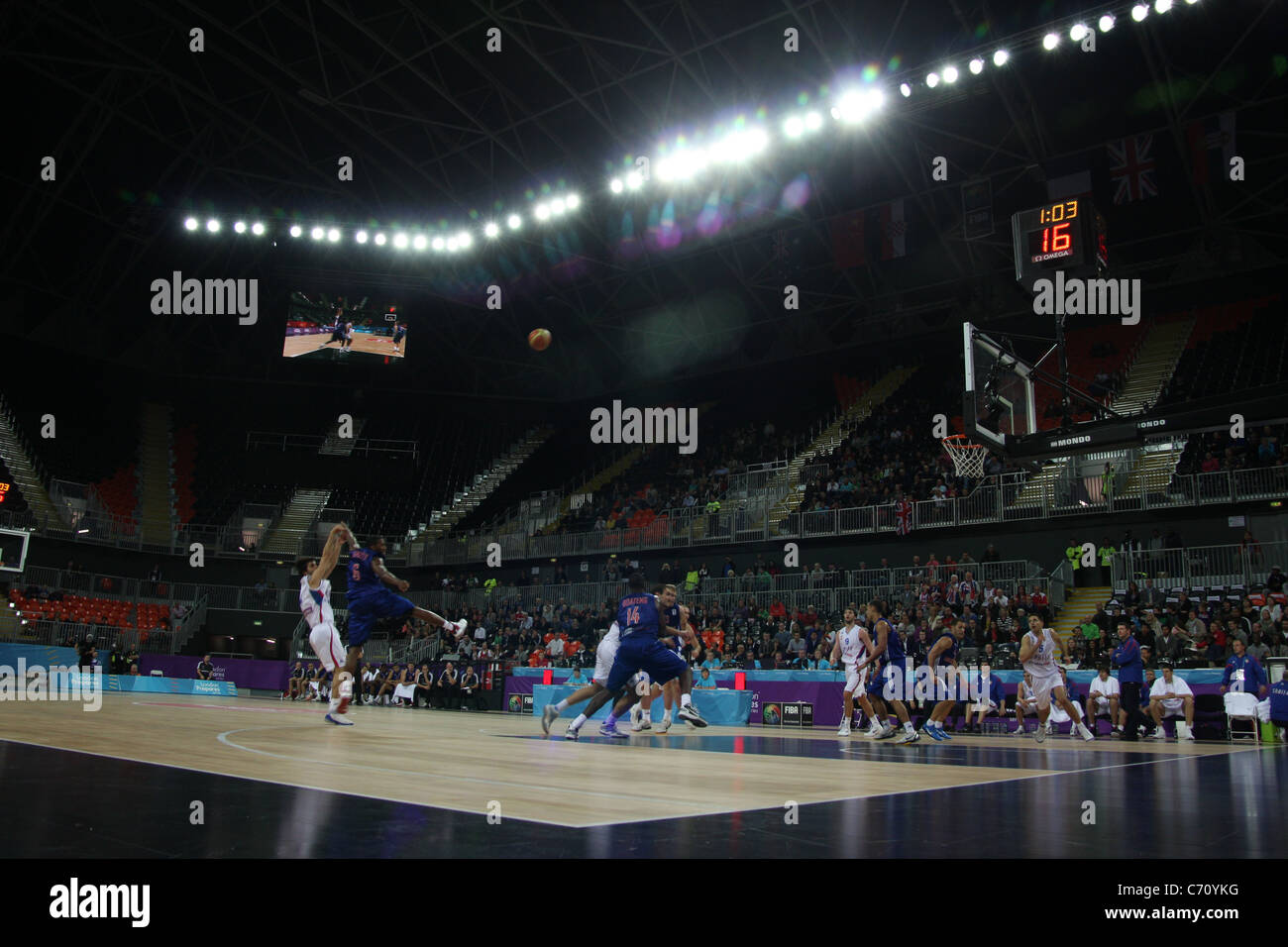 GB v Serbia basketball at the Olympic arena in Stratford, London. The