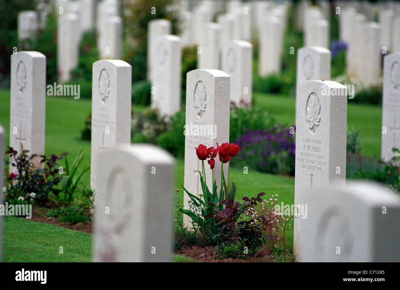 BENY-SUR-MER CANADIAN WAR CEMETERY, REVIERS,Commonwealth War Graves Commission,CWGC. Stock Photo
