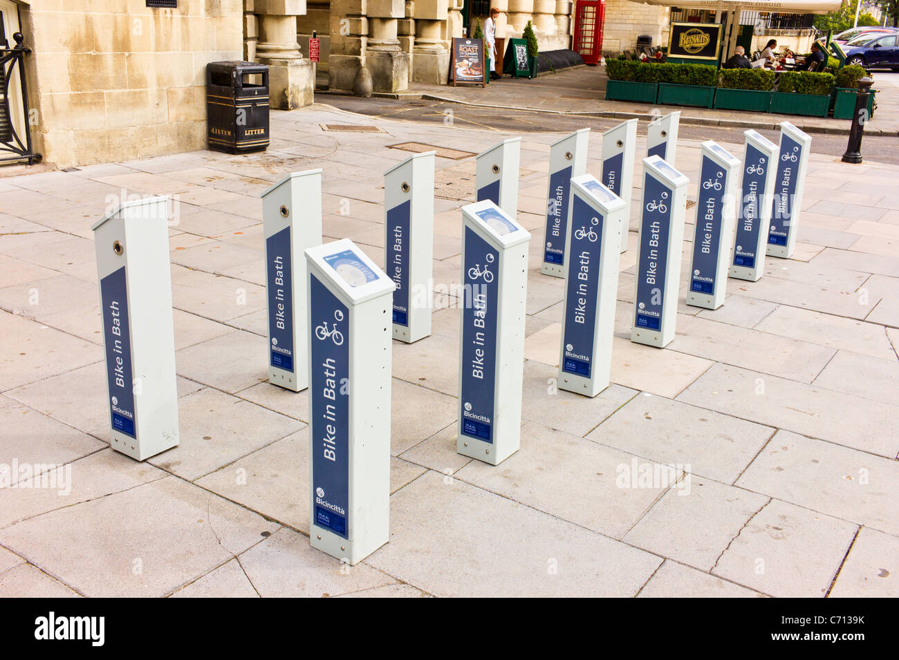 Bike in Bath Vacant rental cycles stands in Bath city centre Stock Photo Alamy