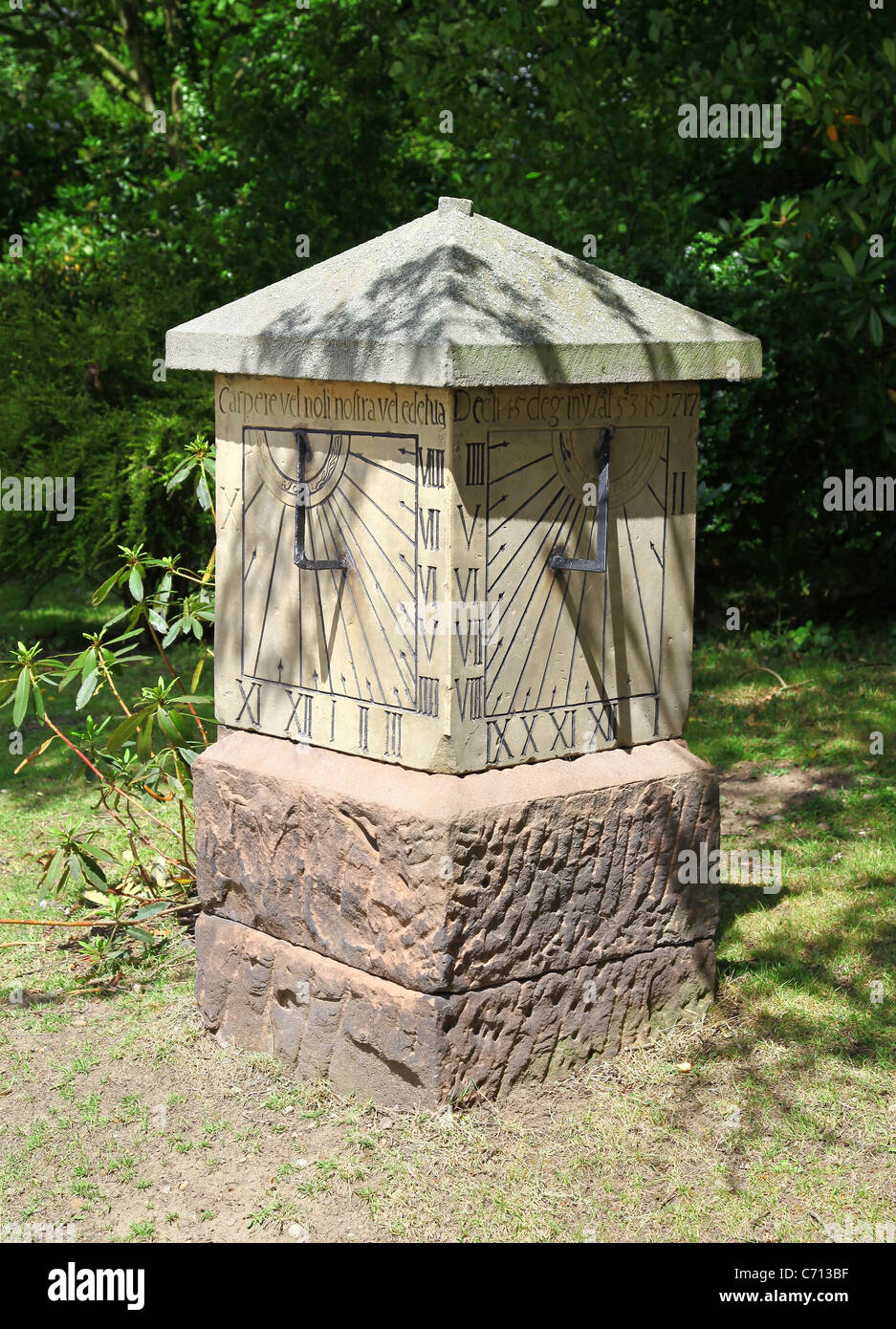 a square stone sun dial Stock Photo