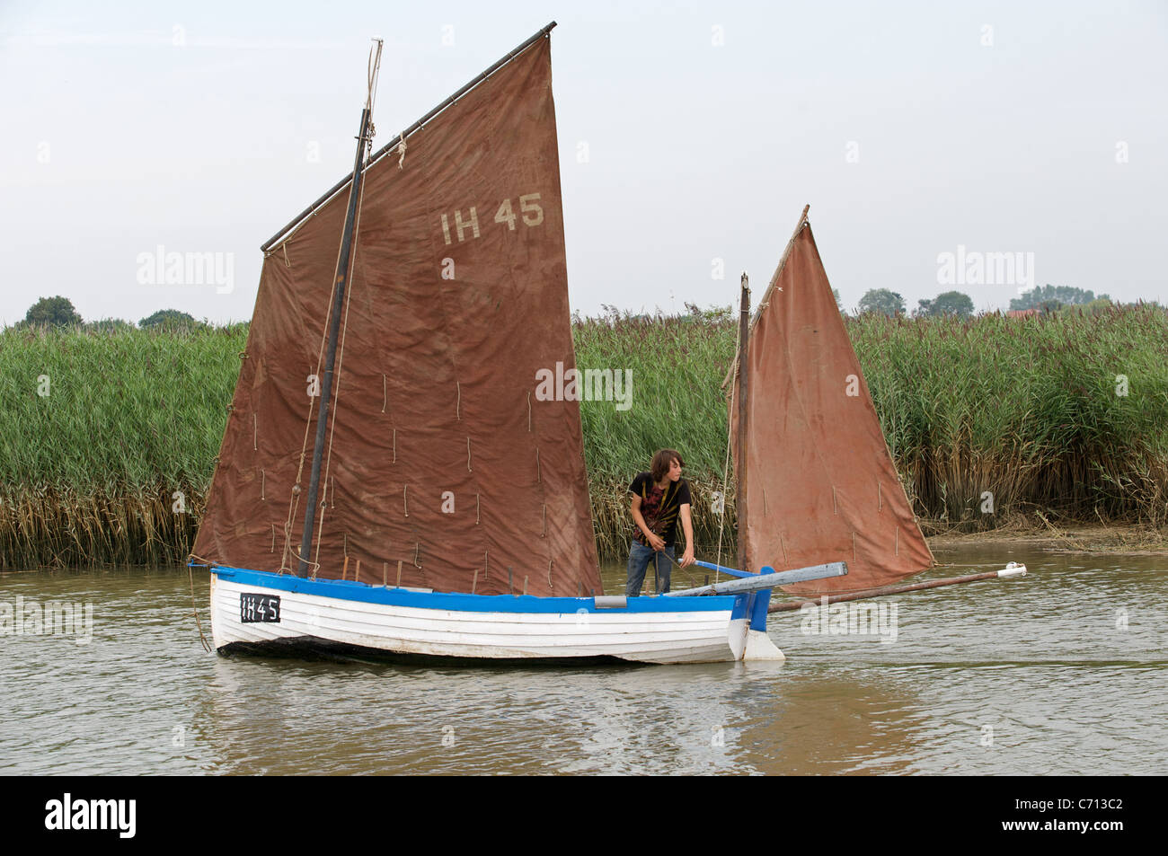 Traditional sailing boat, river Alde, Snape, Suffolk, UK. Stock Photo